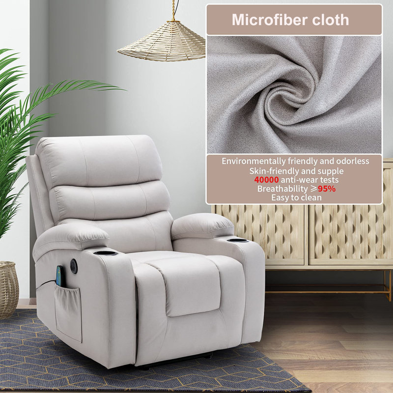 Power Lift Recliner Chair with Massage and Heat for Elderly, with 2 Cup Holders, White Faux Leather