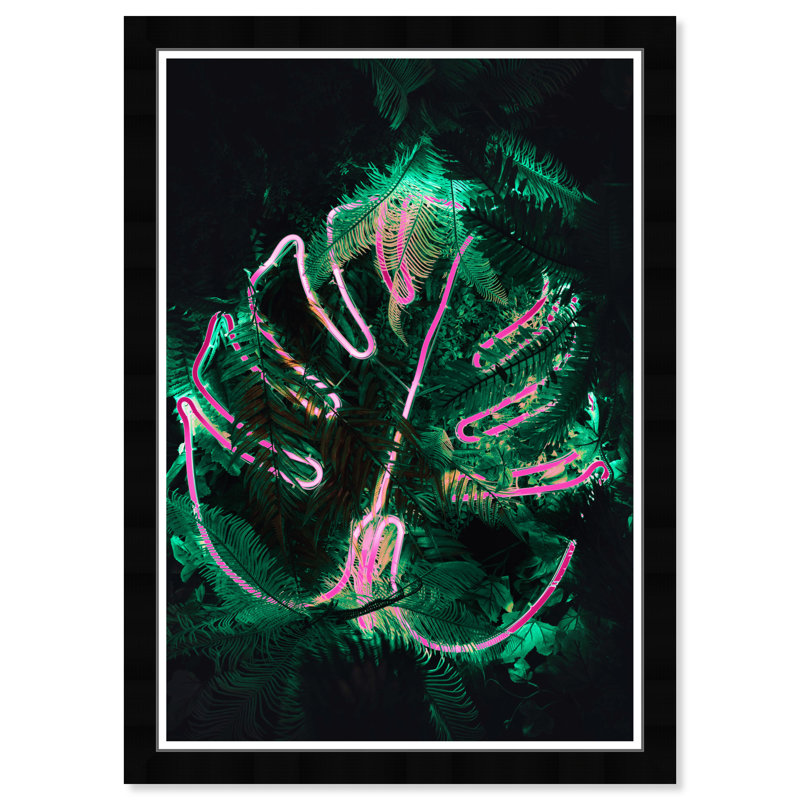 Impression sur papier florale et botanique néon Monstera, Noir
