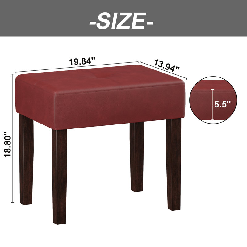 Tabouret de repose-pieds rectangulaire en cuir Nakendra, H 18,8 po x l 19,84 po x P 13,94 po, Rouge