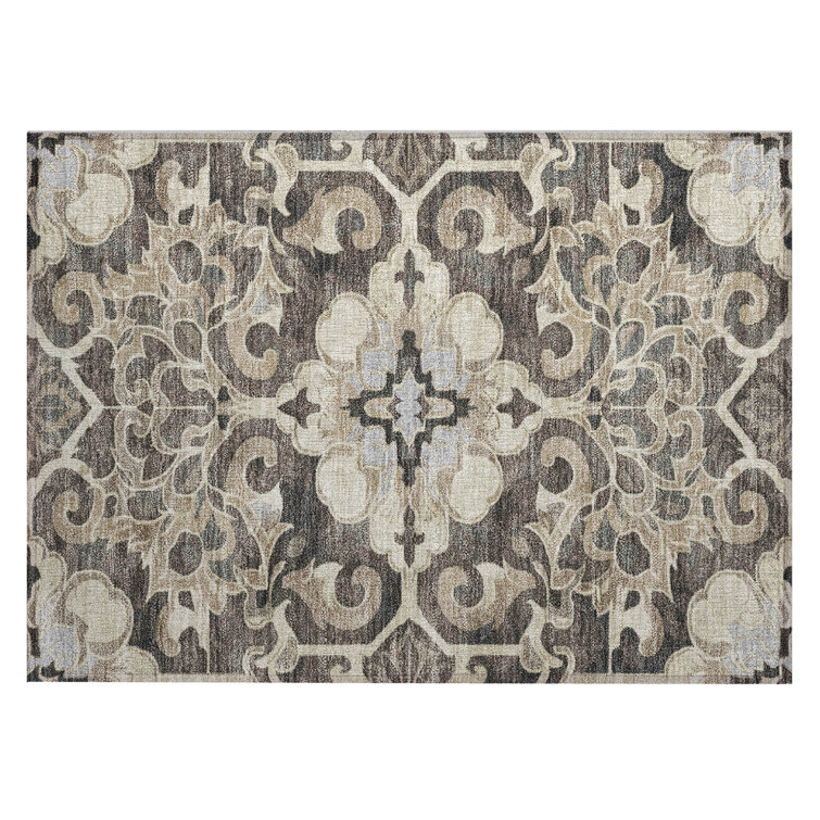 Machine Washable Indoor/Outdoor Xhevrie Chocolate Rug