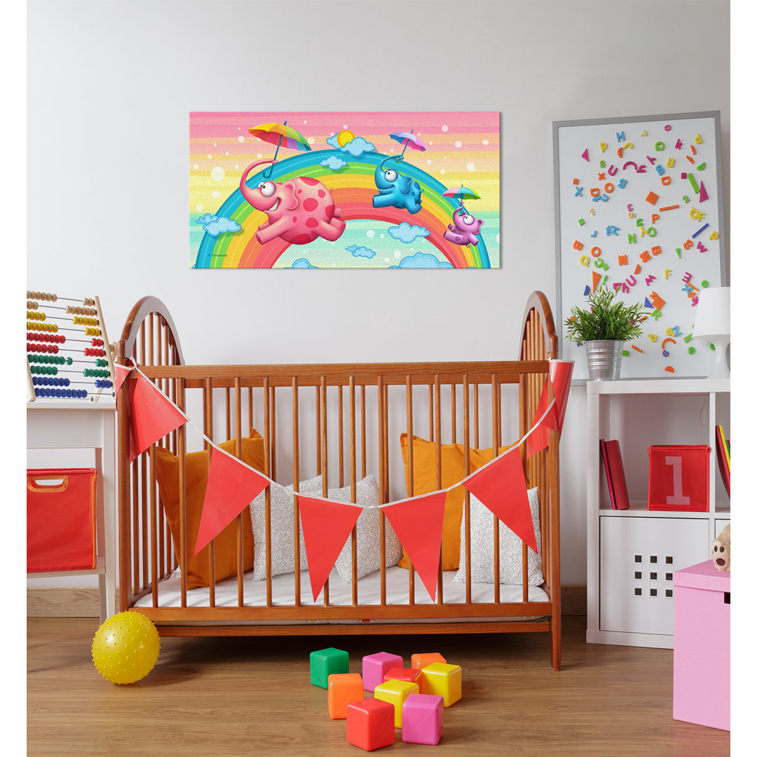 Rainbow Elephants – Premium Leinwanddruck – Kunstdruck – Kinder Kollektion Von TooshToosh