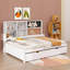Lit de jour double avec tablettes de rangement, tableau noir, tableau de liège, ports USB et lit gigogne simple