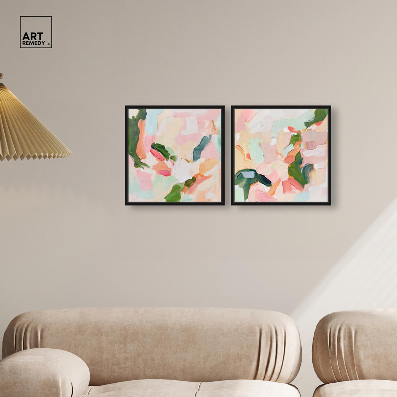 «Blush Boho», reproduction d'art sur toile, art abstrait pastel, H 13 po x l 13 po, Structure noire