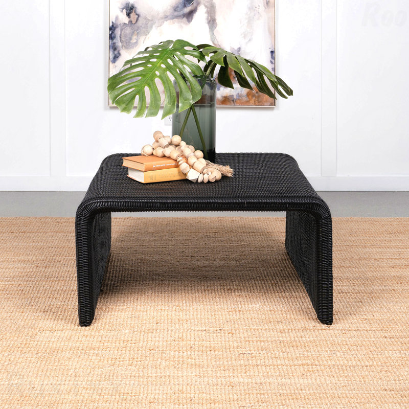 Table basse carrée en rotin noir tissé, Noir
