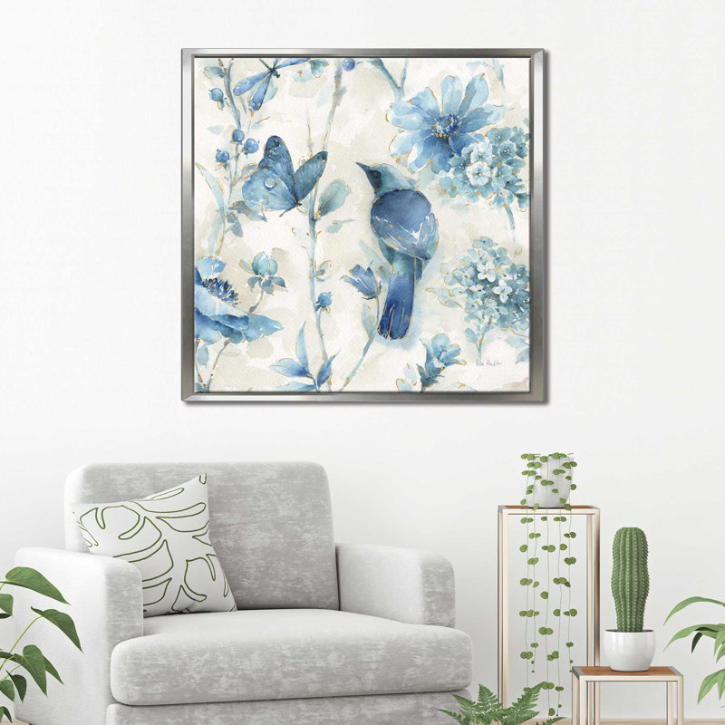 Reproduction d'art sur toile «Indigold», H 39,5 po x l 39,5 po x P 2 po, Cadre flottant argent