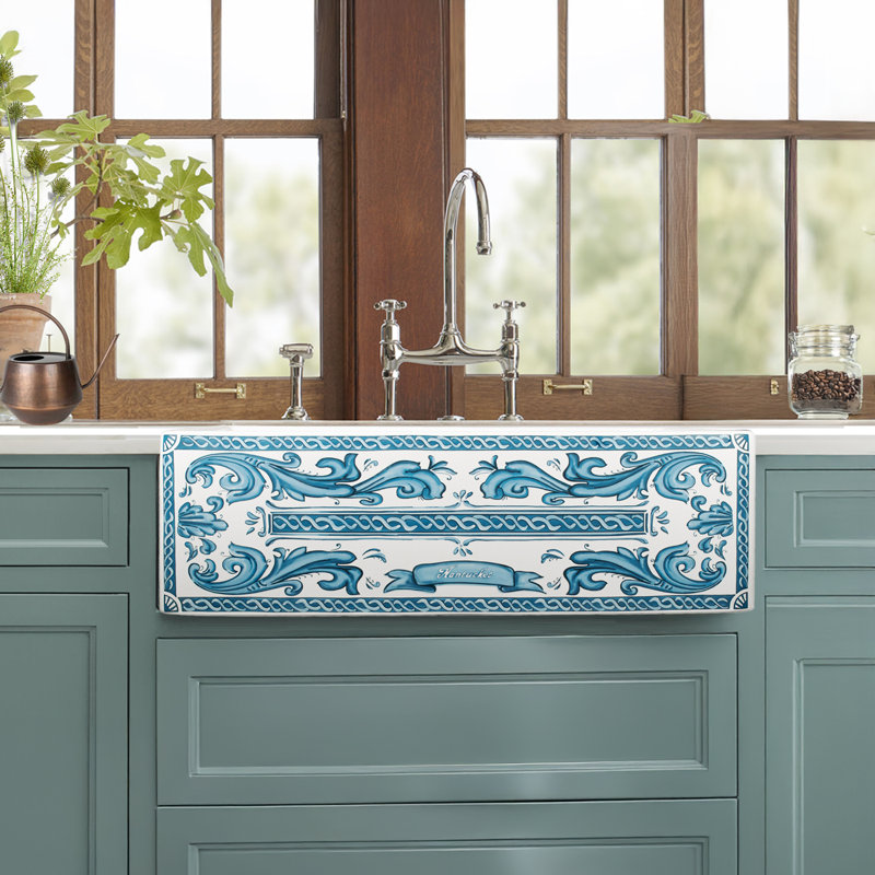 Nantucket Sinks 33-Inch Farmhouse Fireclay Sink with Nautical Design Applique Apron Front