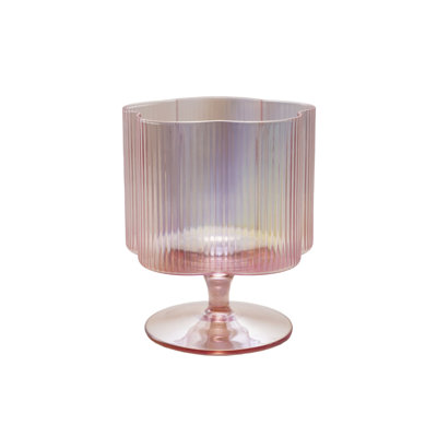 Hand-Blown Pleated Flower Shaped Stemmed Wine Glass