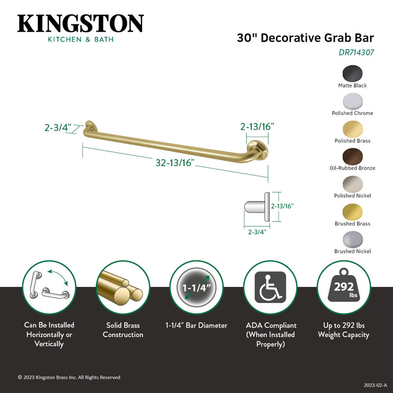 Kingston Brass Metropolitan O.D Grab Bar, Satin Brass, 2.81" H x 38.81" W x 2.75" D