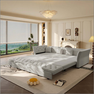 Canapé-lit surdimensionné escamotable, canapé-lit convertible avec motif capitonné en tissu fait à la main, causeuse en velours multifonctionnel pour le salon, la chambre à coucher, un appartement