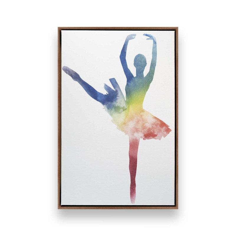 Silhouette arc-en-ciel aquarelle ballet II, H 30,75 po x l 20,75 po, Cadre flottant, Noyer