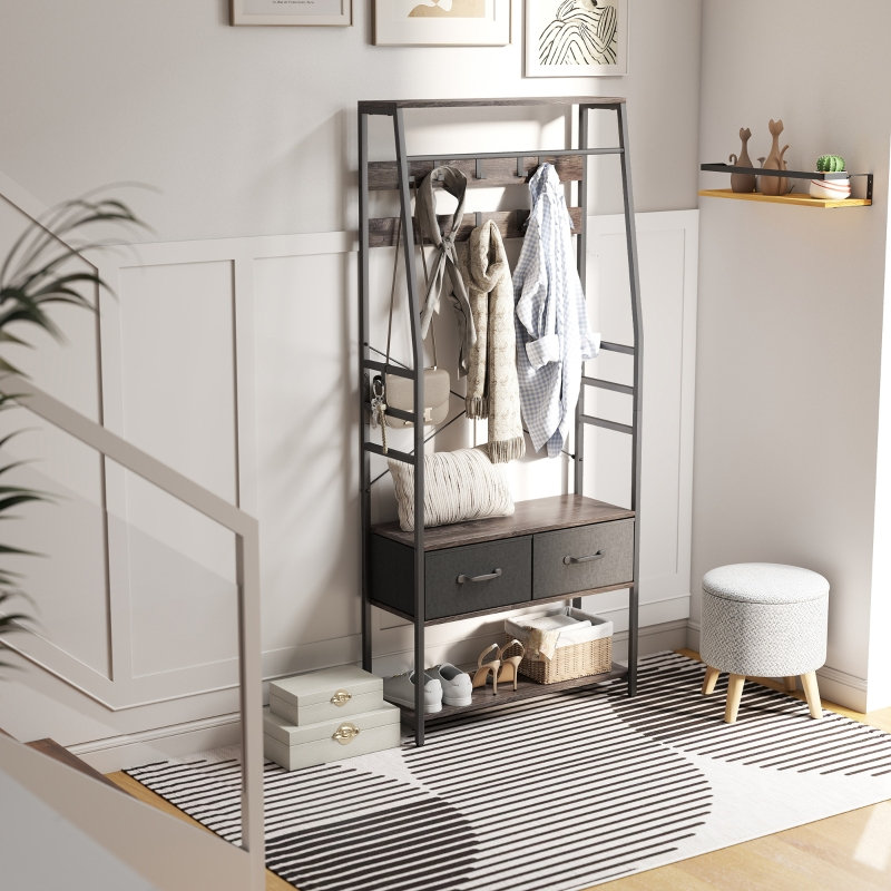 Freestanding Coat Rack With Storage Shelves Coat Rack Stand Grey