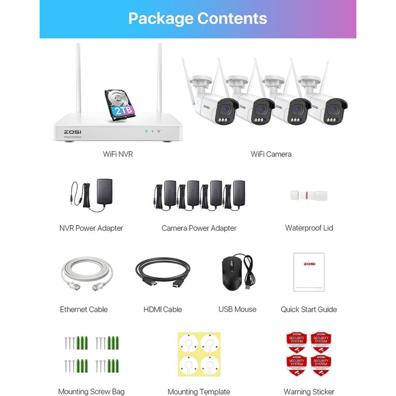 8CH 4MP WiFi Security Camera System with 2TB HDD, 4 Outdoor Camera, AI Human Detection, 2-Way Audio