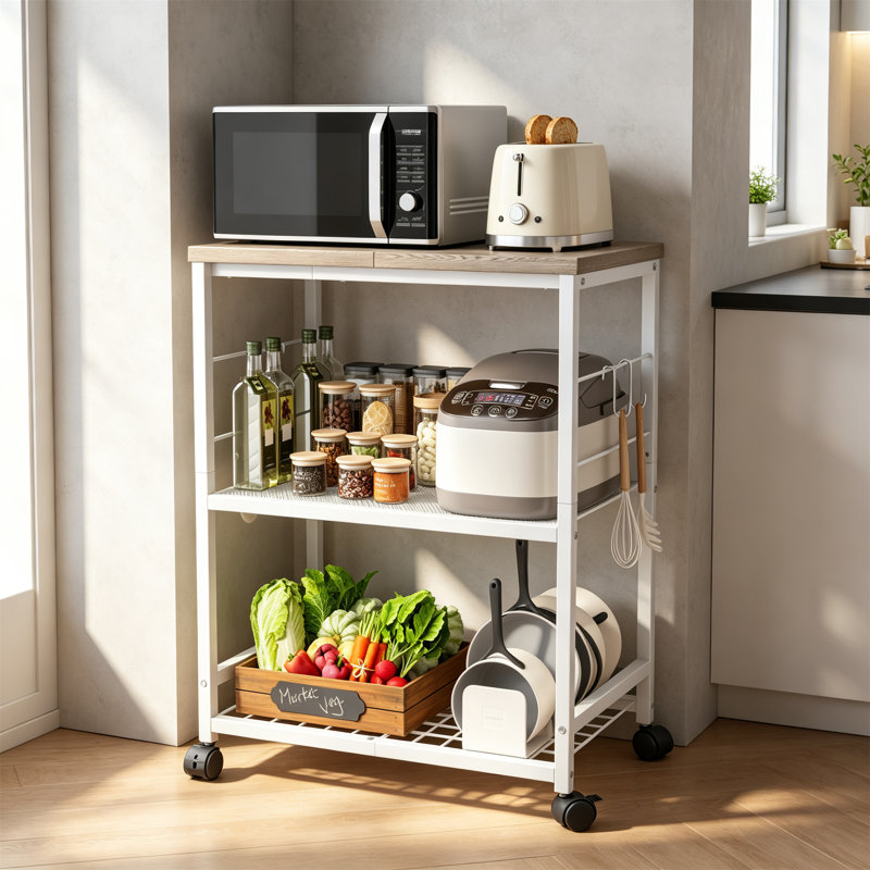 3 Tier Kitchen Trolley With Small Island, White