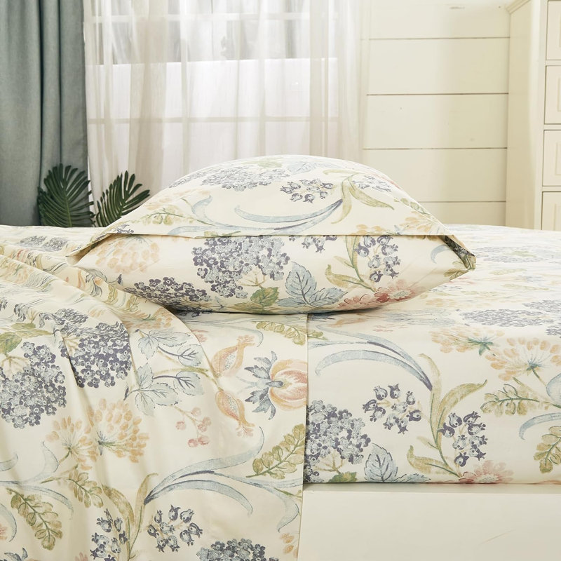 Microfiber Medallion Floral Garden Bed Sheet Set, Full Sheet Set with 3 Additional Pieces