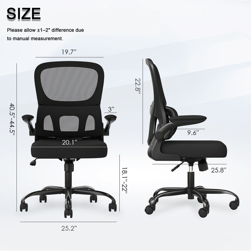 Black Mesh Ergonomic Office Chair with Lumbar Support & Flip Arms, Noir
