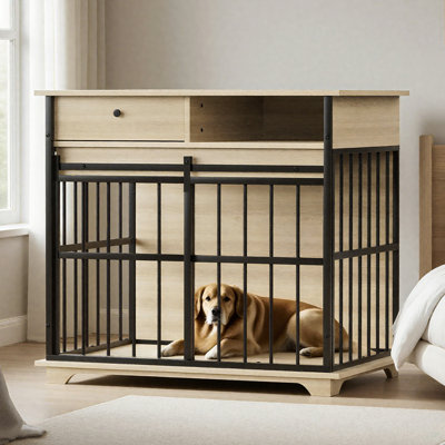 Meubles pour cage de chien, meubles pour grande cage avec plateau pour chiens de taille moyenne, chenil en bois
