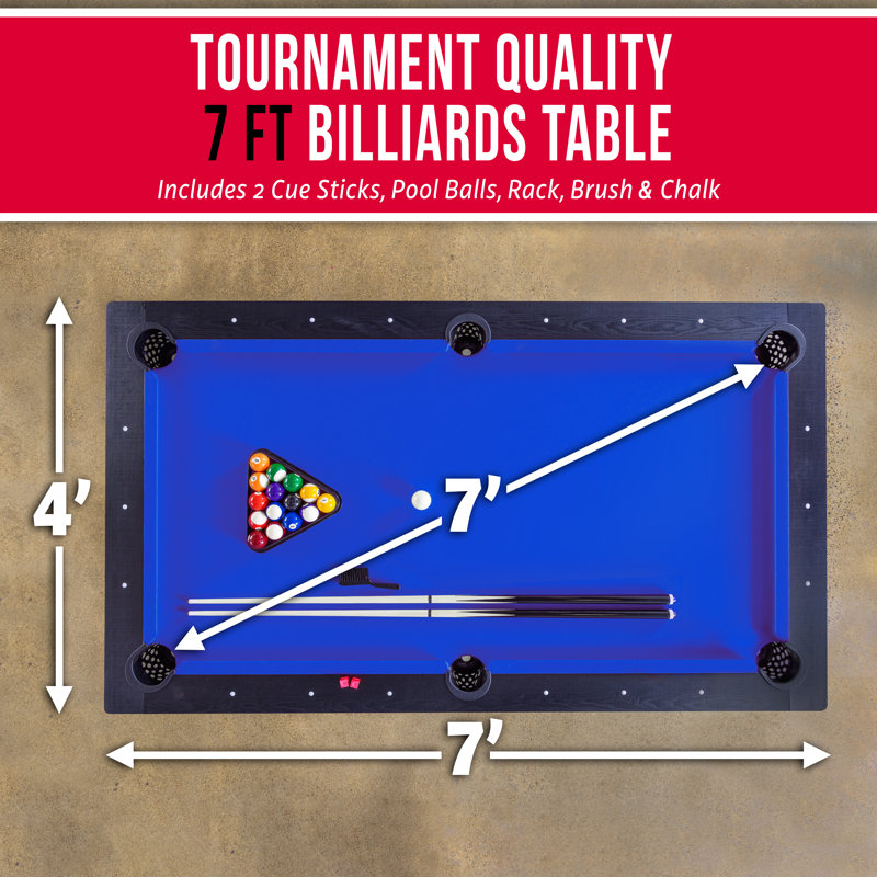 7 ft Black Engineered Wood Pool Table with Blue Felt