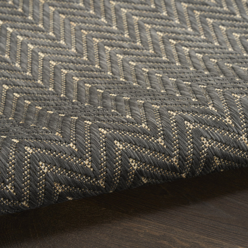 Tapis noir intérieur / extérieur Remmie, Rectangle 9 pi x 12 pi, Gris anthracite
