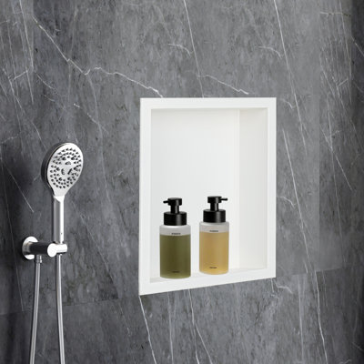 Niche de douche encastrée rectangulaire en acier inoxydable blanc crème de calibre 18 de 14 po x 12 po sans carrelage