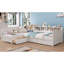 Lit de jour simple pour 2 personnes, structure de lit simple en L avec 3 tiroirs de rangement, lit d'angle en bois avec bibliothèque, cadre de lit d'angle pour chambre à coucher, salon, blanc-1622900080