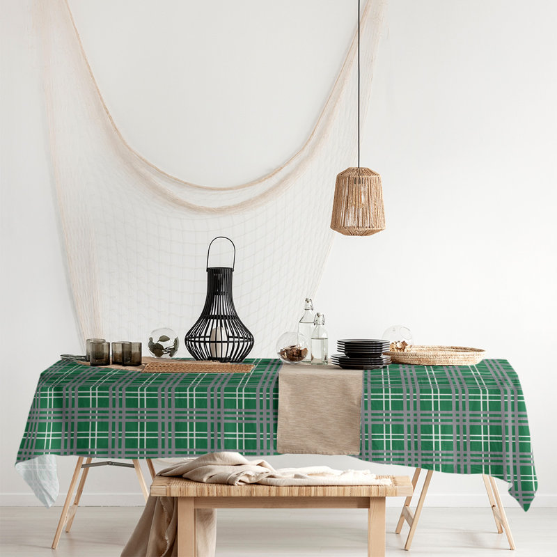 Nappe en mélange de coton à carreaux, Vert / blanc / argent