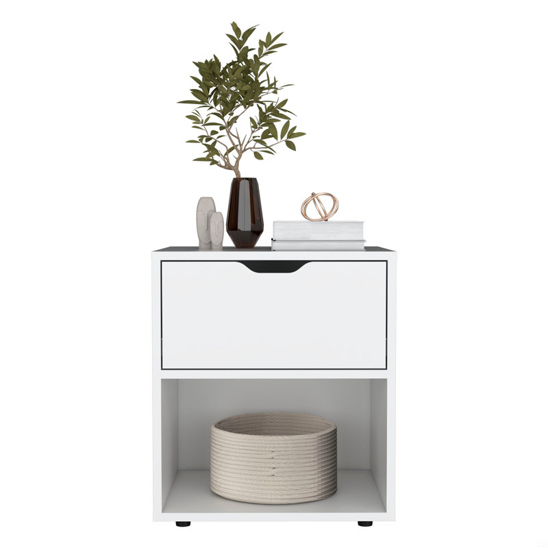 Table de chevet avec rangement, Blanc