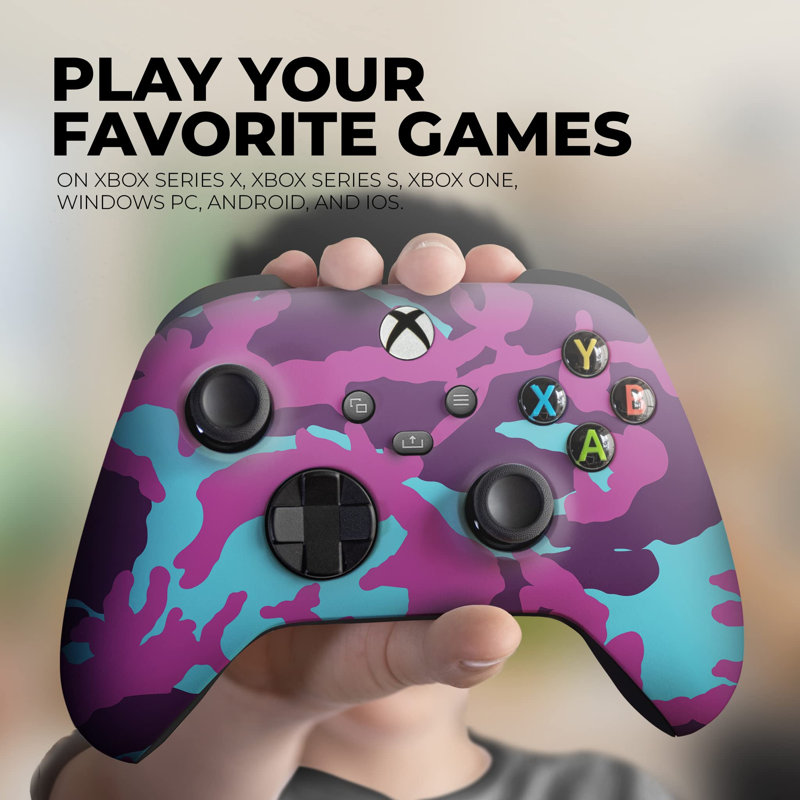 DreamController - Camouflage mauve personnalisé avec télécommande X-Box compatible avec X-Box One / Series X / S Fièrement personnalisé aux États-Unis avec impression permanente par HYDRO-DIP (PAS JUSTE UNE PEAU)