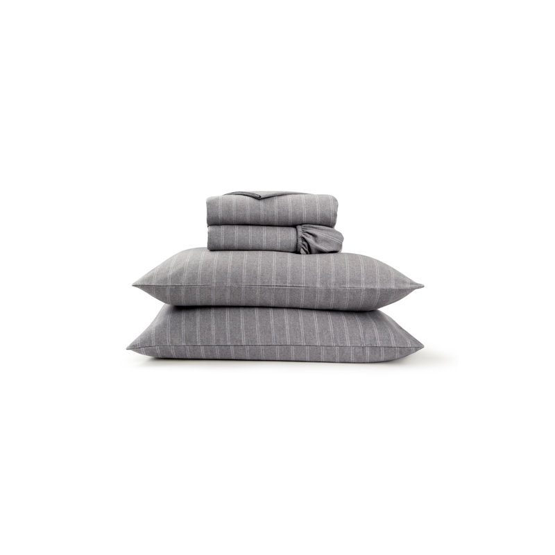 Flannel Stripe Sheet Set, Full Sheet Set, Silver