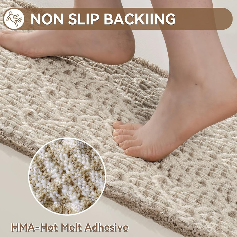 Tapis de salle de bain gaufré, tapis de bain Boho très doux et absorbant antidérapant, tapis de douche à revers en caoutchouc pour plancher de salle de bain, baignoire et douche