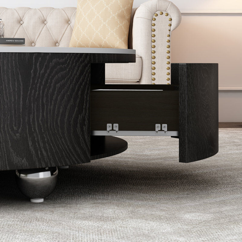 35.4" Round Faux Marble  Top Texture Coffee Table, Elegant Modern Storage Coffee Table for Living Room Office Leisure Area
