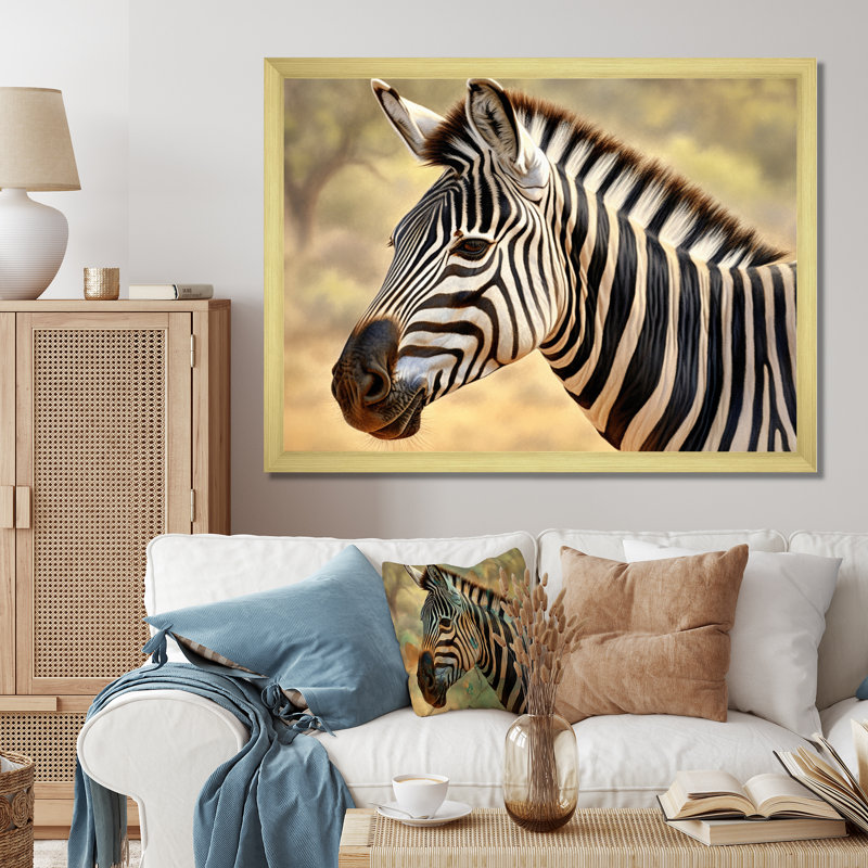 Zèbre africain I sur toile, H 24 po x l 32 po x P 1 po, Cadre doré à une seule photo