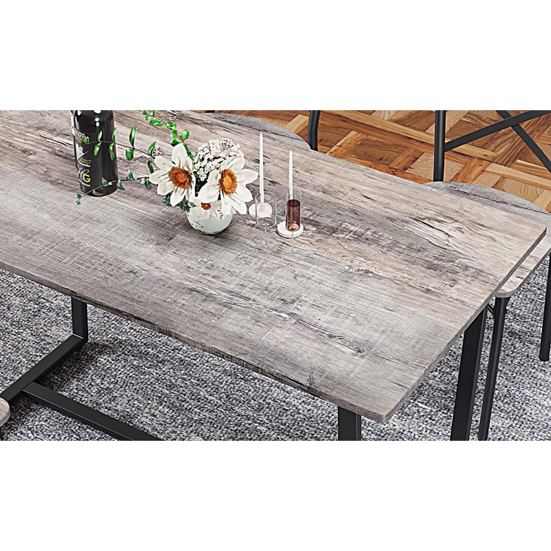 4-Piece Rectangle Dining Table Set, Gray/Black