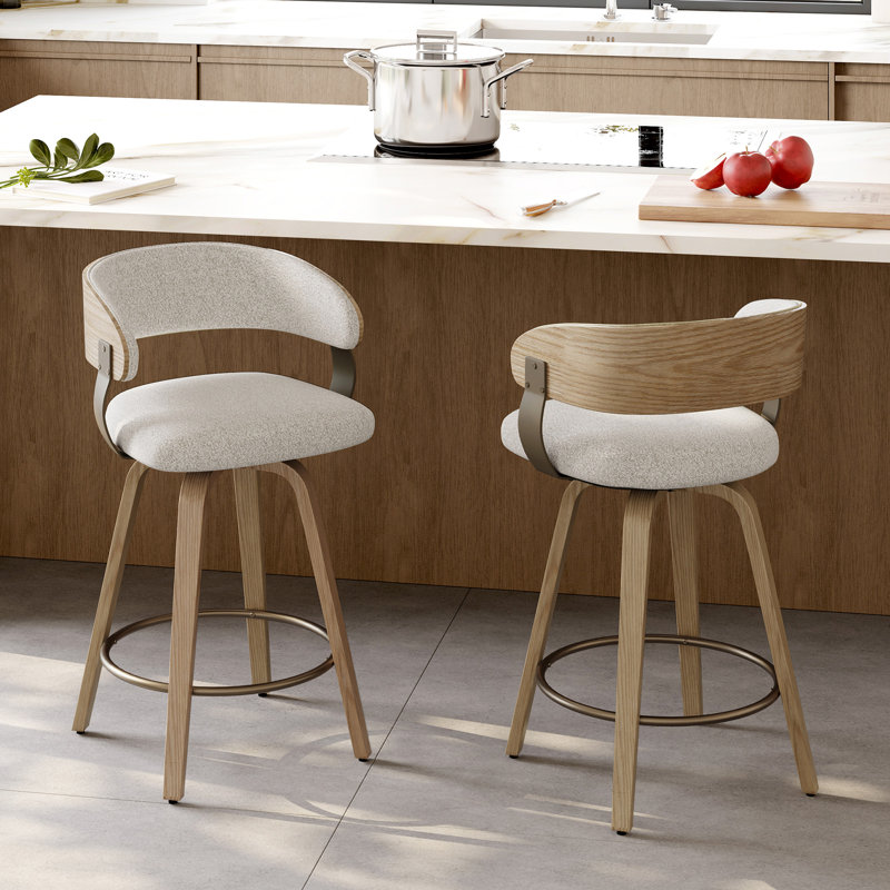 Tabouret de comptoir pivotant moderne de 25,8 po avec dossier incurvé et structure en bois, Beige