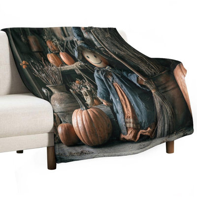 Jeté de flanelle d'Halloween, poupée de sorcière, flanelle de luxe, couverture douce et chaude pour le canapé du salon