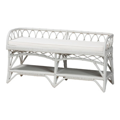 Banc en rotin naturel avec tablette bali & pari Leryn, blanc