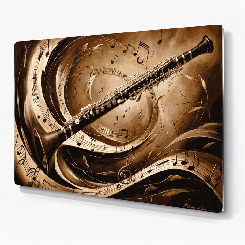 Music Oboe Black Metal Wall Art, 20" H x 30" W