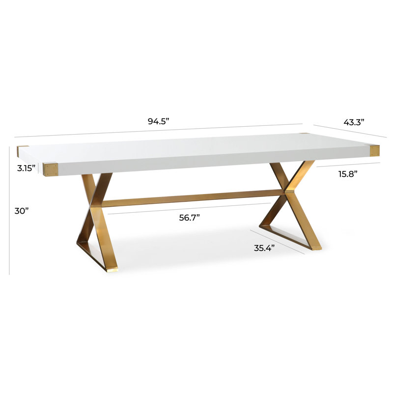 Adeline White Lacquer and Gold Rectangular Dining Table for Ten