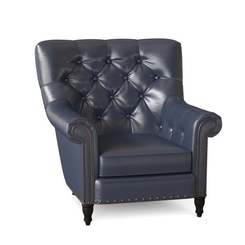Kirby Leather Club Chair, #9 & #54 French Natural, Anilina Cacao Genuine Leather, Cobblestone