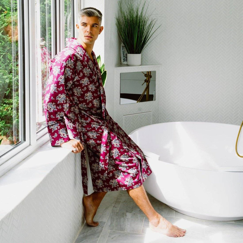 100% Standard Cotton Mid-Calf Bathrobe with Pockets, L