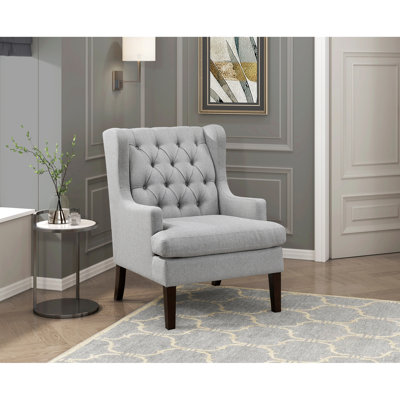 Chaise d'appoint rembourrée grise avec coussins de siège amovibles et revêtement en tissu texturé aux pieds colorés