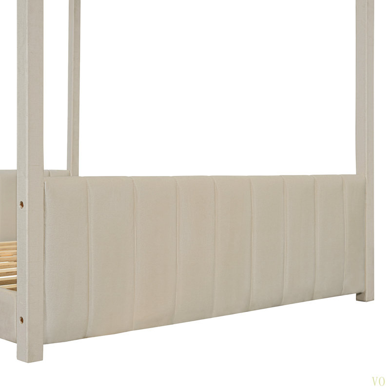 Lit double en velours, Full, Beige