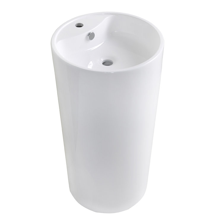 Streamline Resin Circular Pedestal Bathroom Sink with Overflow