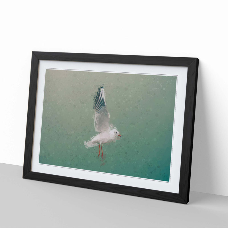 Seagull in Abstract - Picture Frame Graphic Art Print, 40cm H x 60cm W x 2cm D, Black