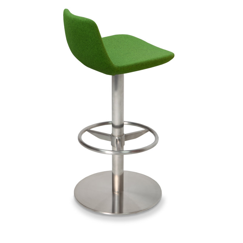 Tabouret de bar rotatif à hauteur ajustable Pera, Chrome, Tissu en laine organique - pistache
