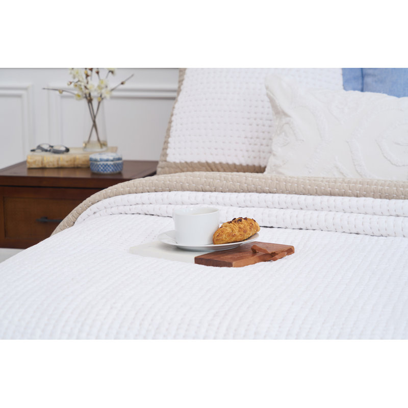 White/Beige Cotton Reversible Quilt, King Quilt
