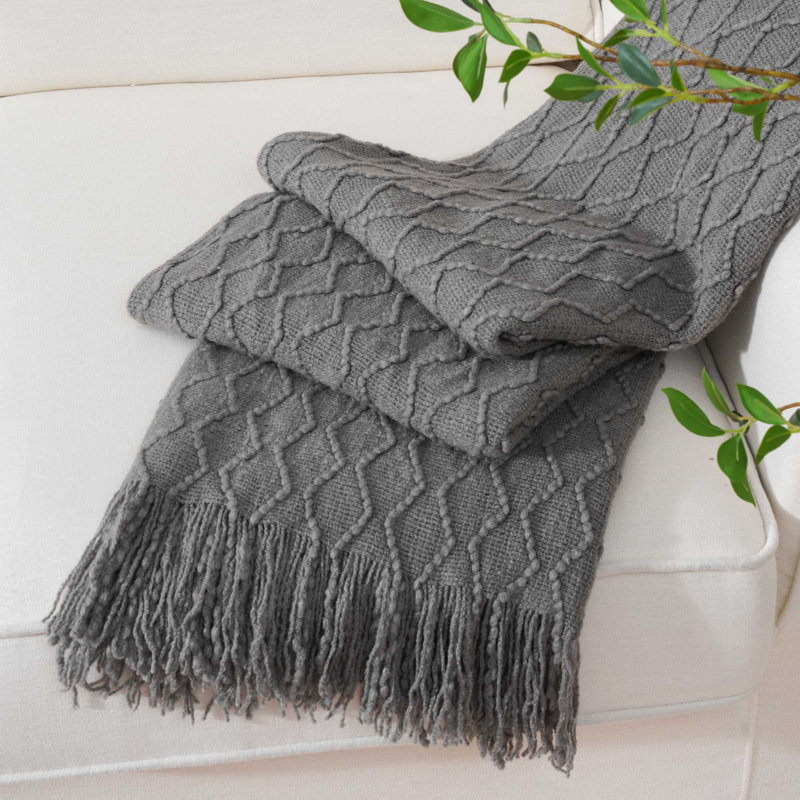  Jeté de canapé texturé et doux, 50 pi x 60 po Boho , Gris foncé