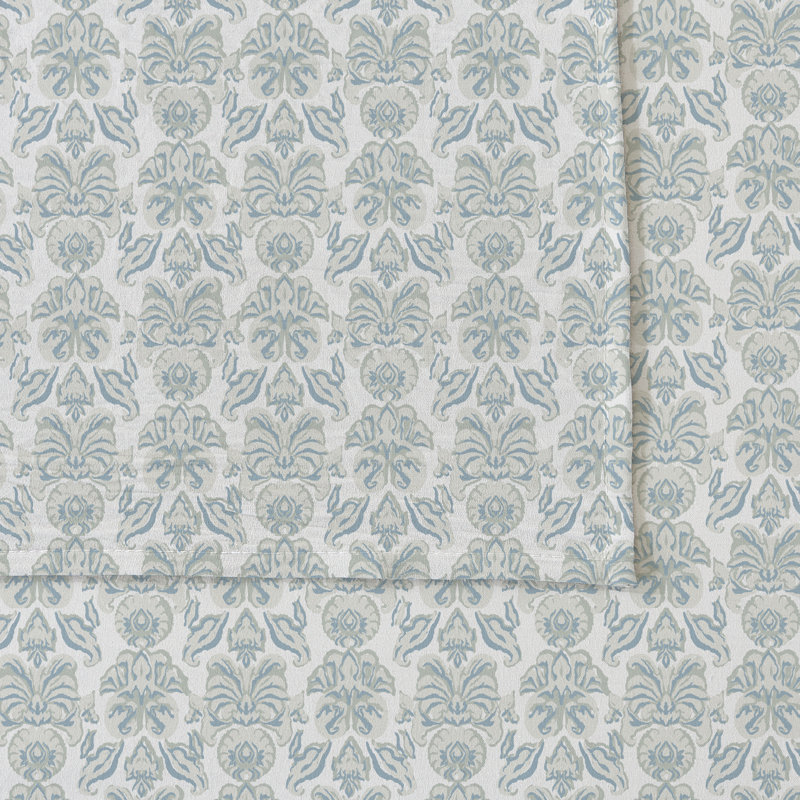 Queen White and Green Cotton Percale Floral Sheet Set