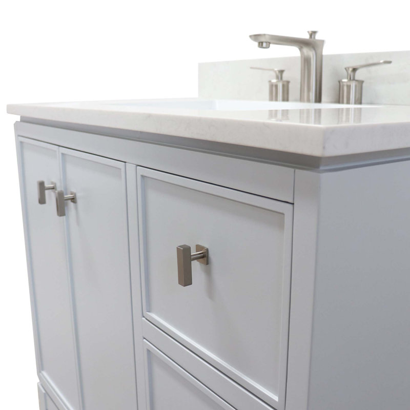 Meuble-lavabo simple avec plateau en quartz, Gris français, Nickel brossé