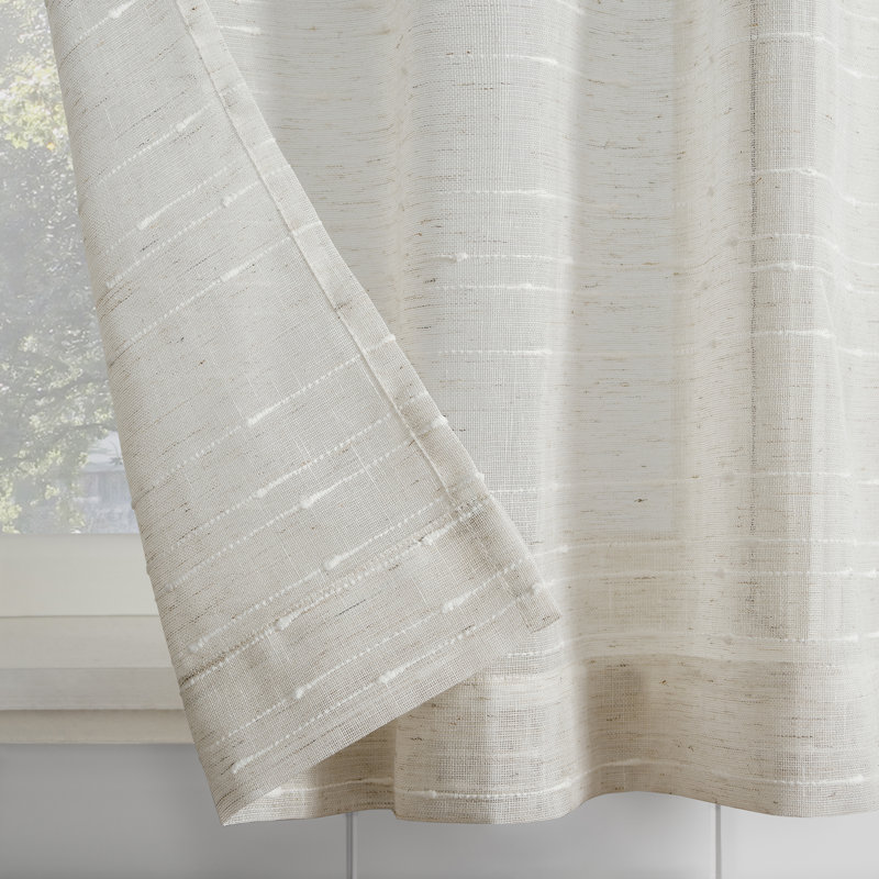 Clean Window Aya Textured Slub Stripe Linen Blend Sheer Rod Pocket Kitchen Curtain Valance, Linen