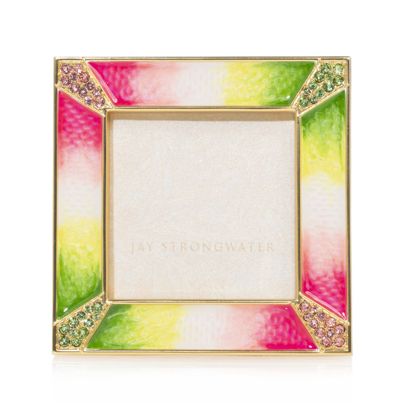 Leland Pavé Corner Crystal Matte Picture Frame, Gold/Pink/Green